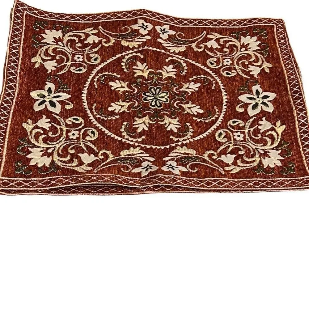 Rust White Floral Embroidery Polyblend Set of 6 Dining Placemats 17.5x12